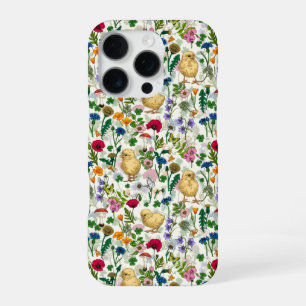 Chickens and wildflowers on off white iPhone 16 pro case