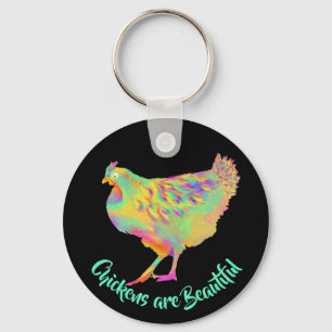 Chickens are Beautiful Colourful Cute Animal Art Key Ring
