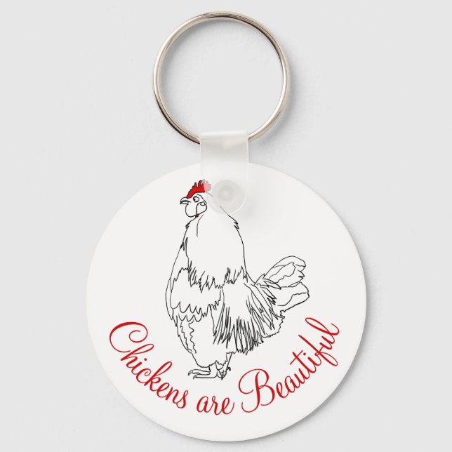 Chickens are Beautiful Drawing Cute Animal Art Key Ring (Front)