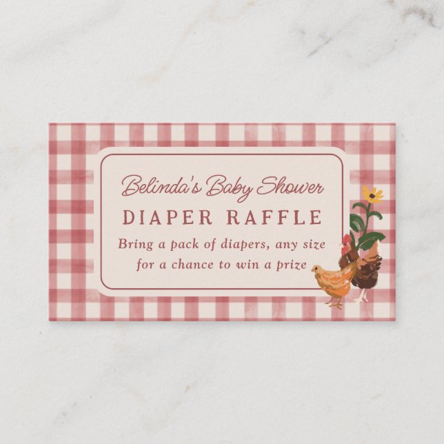 Chickens Barn Charming Farm Shower Diaper Raffle Enclosure Card (Front)