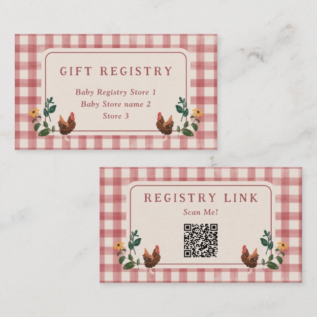 Chickens Barn Charming Farm Shower Gift Registry Enclosure Card (Front/Back)