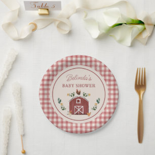 Chickens Barn Charming Farm Shower Gingham Paper Plate