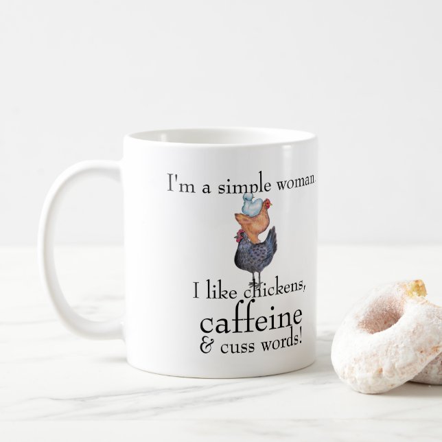 Chickens, Caffeine, and Cuss Words Coffee Mug (With Donut)