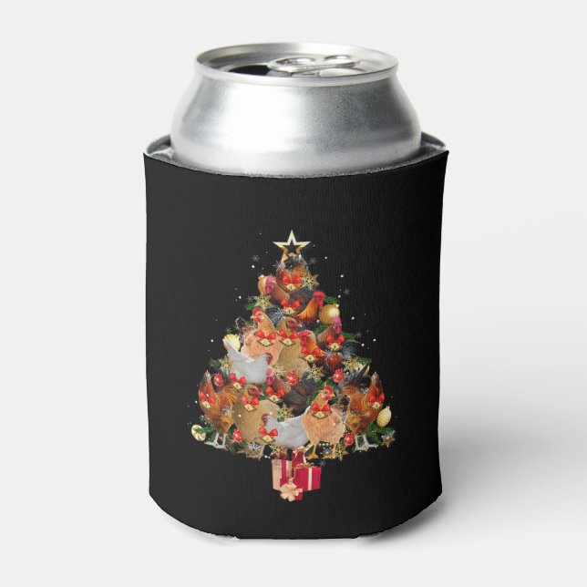 Chickens Christmas Tree Merry Clucking Matching Fa Can Cooler (Can Front)