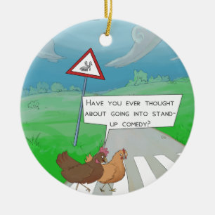 Chickens Crossing Road Funny Cartoon Ceramic Tree Decoration