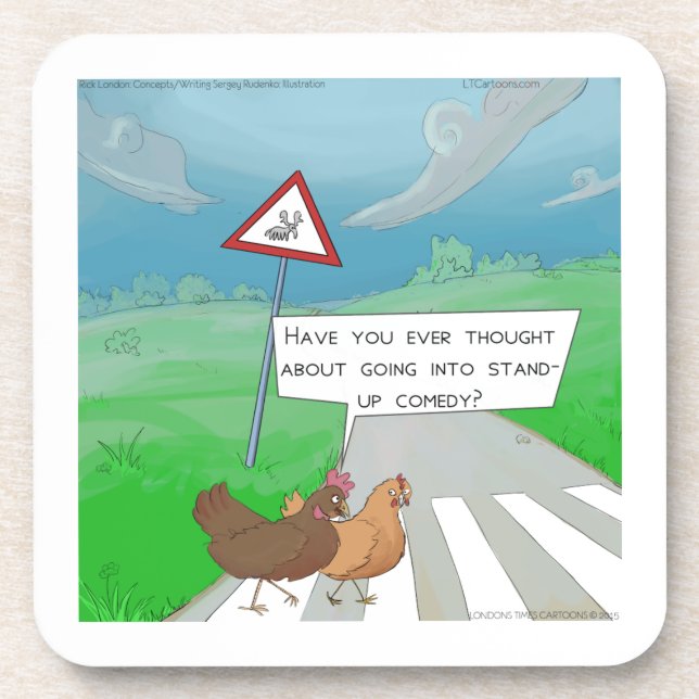 Chickens Crossing Road Funny Cartoon Coaster (Front)
