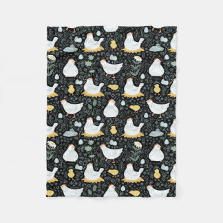 Chickens Dreaming in the Coop in Black Fleece Blanket