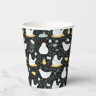 Chickens Dreaming in the Coop in Black Paper Cups