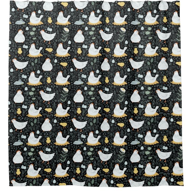 Chickens Dreaming in the Coop in Black Shower Curtain (Front)