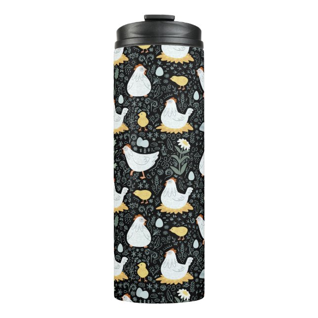 Chickens Dreaming in the Coop in Black Thermal Tumbler (Front)