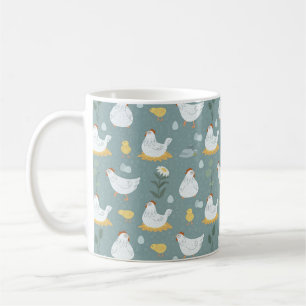 Chickens Dreaming in the Coop in Teal  Coffee Mug