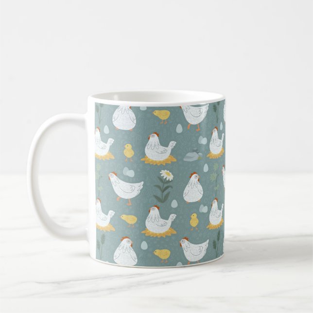 Chickens Dreaming in the Coop in Teal  Coffee Mug (Left)