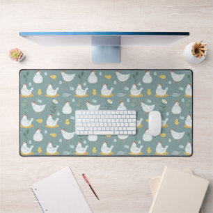 Chickens Dreaming in the Coop in Teal  Desk Mat