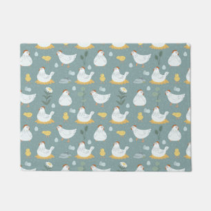 Chickens Dreaming in the Coop in Teal  Doormat