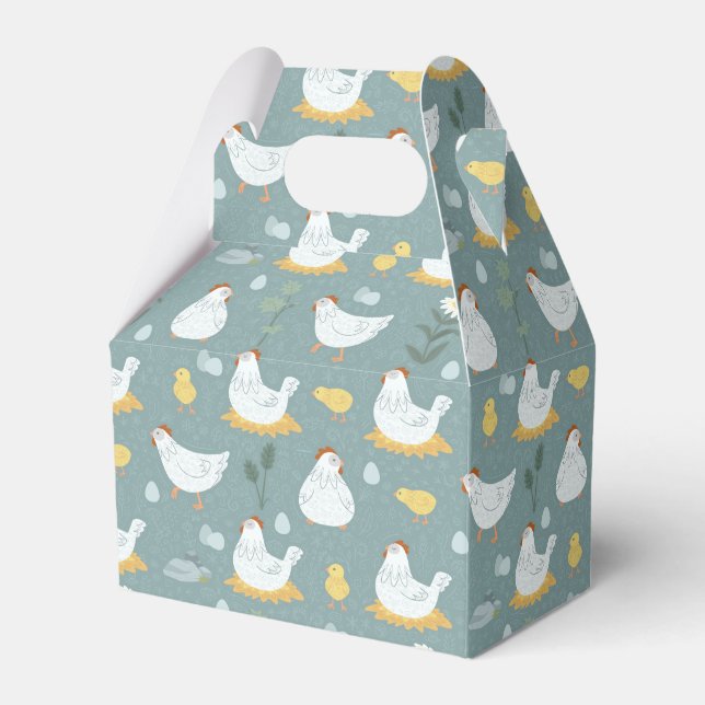 Chickens Dreaming in the Coop in Teal  Favour Box (Front Side)