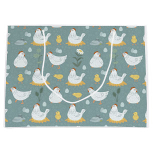 Chickens Dreaming in the Coop in Teal  Large Gift Bag