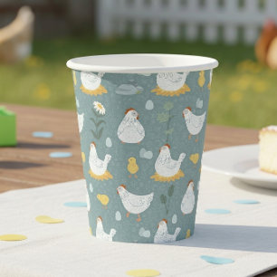 Chickens Dreaming in the Coop in Teal Paper Cups
