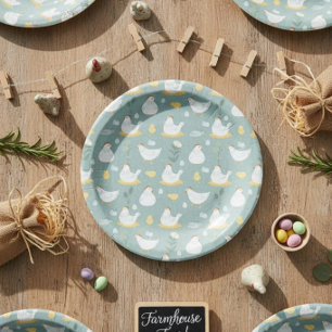 Chickens Dreaming in the Coop in Teal Paper Plate