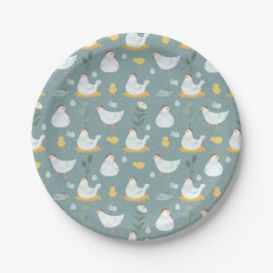 Chickens Dreaming in the Coop in Teal  Paper Plate