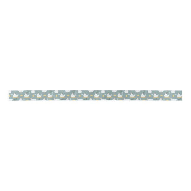 Chickens Dreaming in the Coop in Teal  Satin Ribbon (Front)