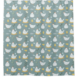 Chickens Dreaming in the Coop in Teal  Shower Curtain