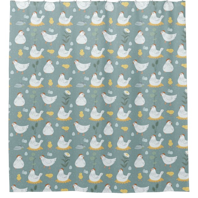 Chickens Dreaming in the Coop in Teal  Shower Curtain (Front)