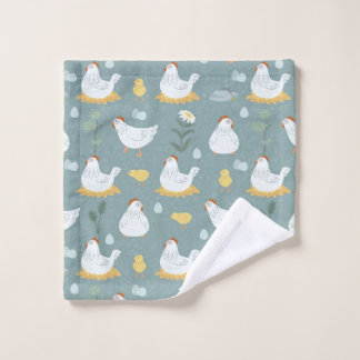 Chickens Dreaming in the Coop in Teal  Wash Cloth