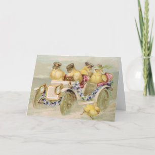 Chickens Driving Car - Vintage Easter Card