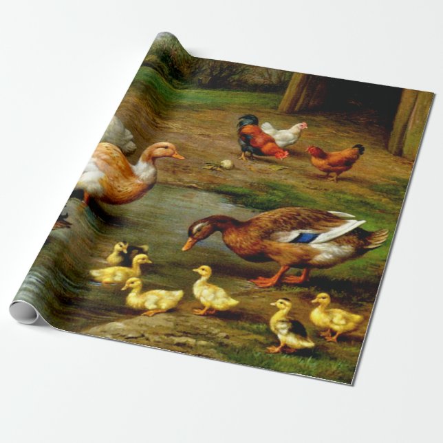 Chickens Ducks And Ducklings At The Farm Wrapping Paper (Unrolled)