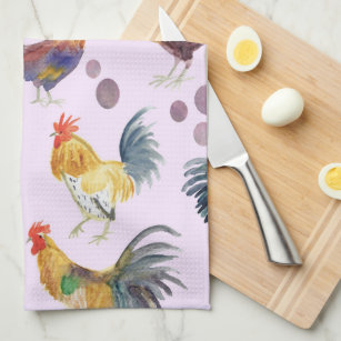 Chickens & Eggs Barnyard Farm Country Watercolor Tea Towel