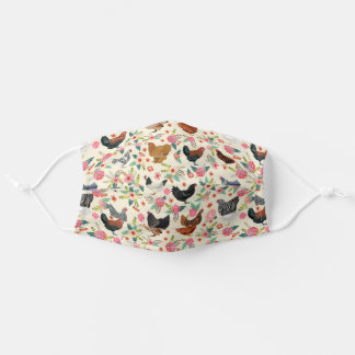 Chickens floral light cream cloth face mask