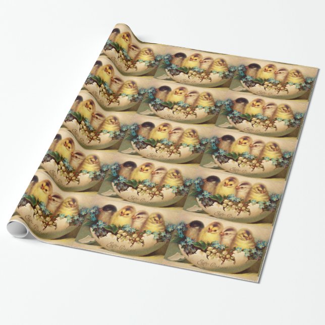 CHICKENS,FLOWERS AND EASTER EGGS WRAPPING PAPER (Unrolled)