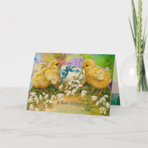 CHICKENS,FLOWERS EASTER EGG IN GOLD PURPLE SPARKLE HOLIDAY CARD