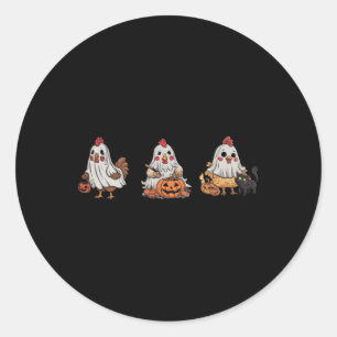 Chickens In Ghost Costume Pumpkin Black Cat Hallow Classic Round Sticker