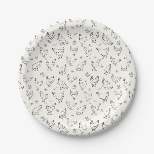 Chickens in Ink Paper Plate (Front)