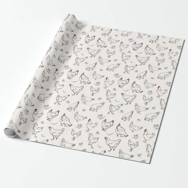 Chickens in Ink Wrapping Paper (Unrolled)