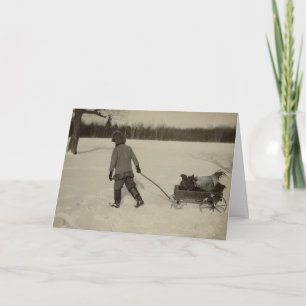 Chickens In Snow Holiday Card