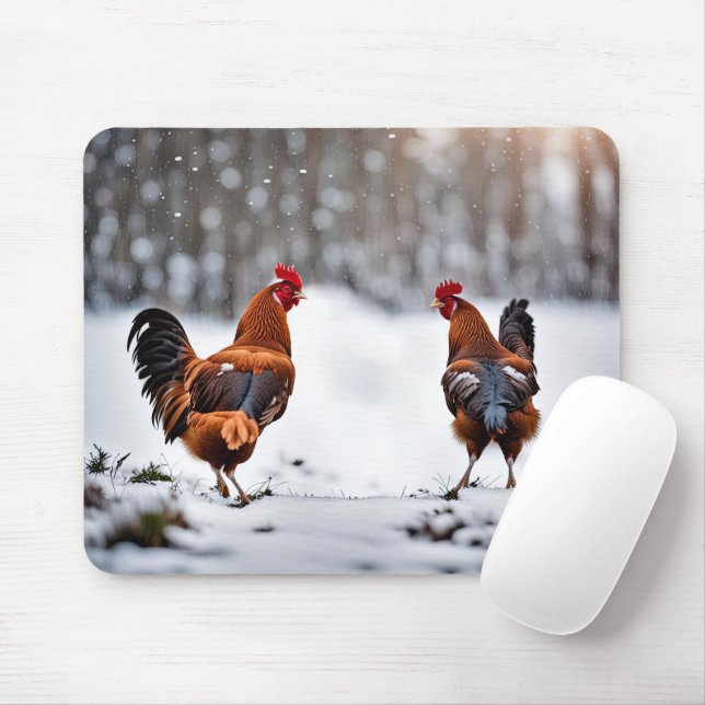Chickens In Snow Mouse Pad (With Mouse)