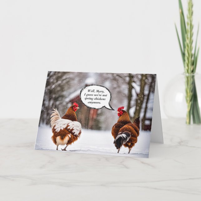 Chickens In Snowflakes Birthday Humour Card (Front)