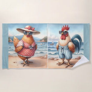 Chickens in Swimsuits at the Seaside Beach Towel