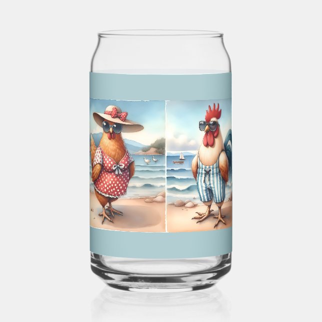 Chickens in Swimsuits at the Seaside Can Glass (Front)