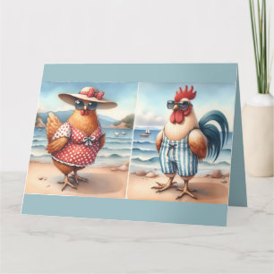 Chickens in Swimsuits at the Seaside Card