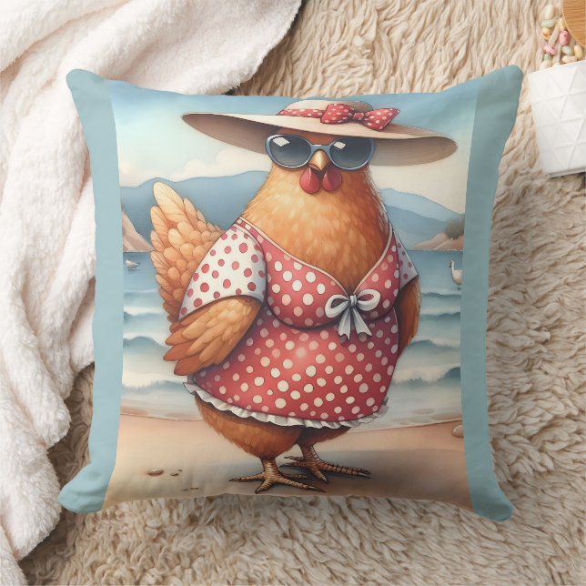 Chickens in Swimsuits at the Seaside Cushion (Blanket)