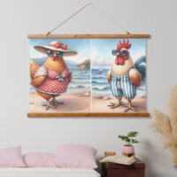Chickens in Swimsuits at the Seaside