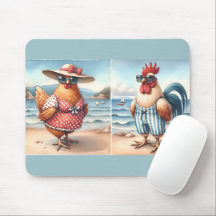 Chickens in Swimsuits at the Seaside Mouse Pad