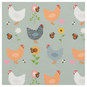 Chickens in the Flower Bed Fabric