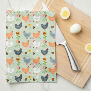 Chickens in the Flowers Kitchen Towel