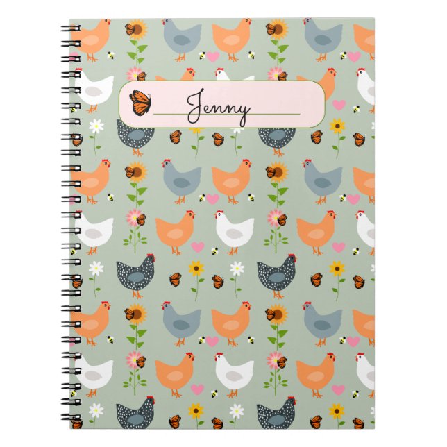 Chickens in the Flowers Personalised  Notebook (Front)