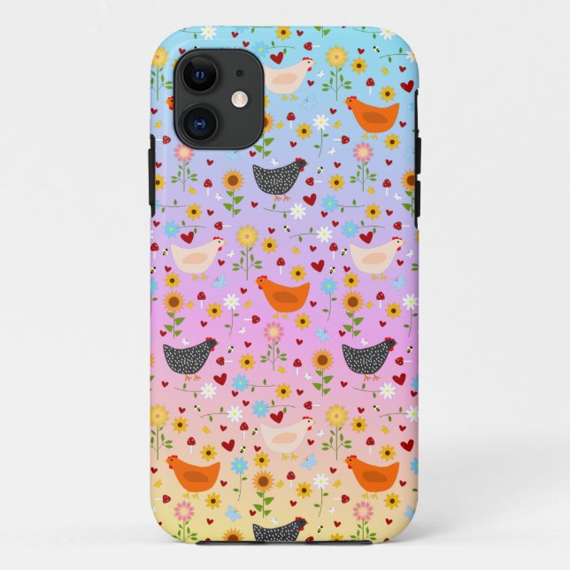 Chickens in the Garden at Sunset Case-Mate iPhone Case (Back)