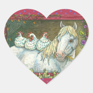 CHICKENS IN THE STABLE, HORSE STICKERS Heart Sheet